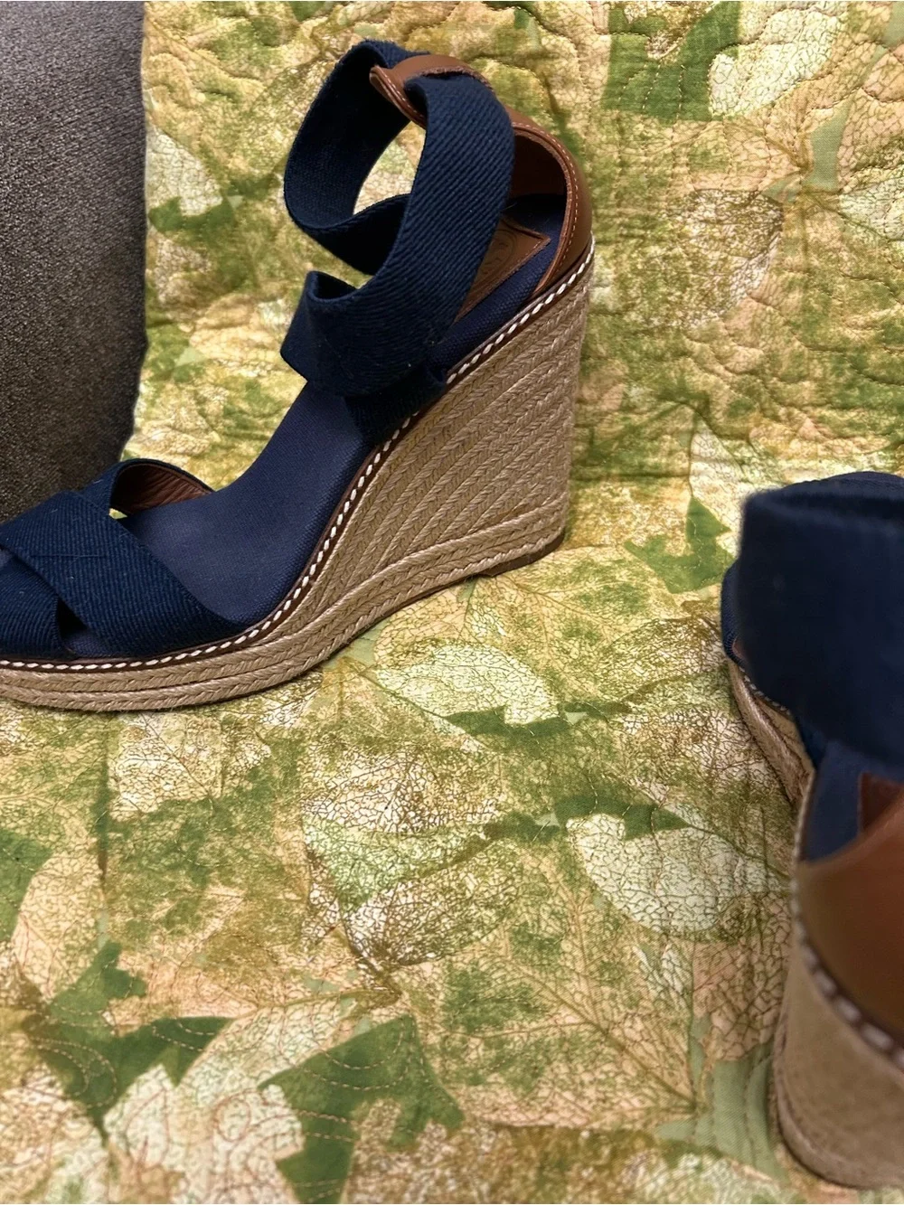 Tory Burch Navy Crisscross Espadrille Wedge Sandals